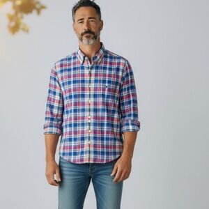 Vineyard Vines Men's Plaid Madras Long Sleeve Shirt Blue Size M